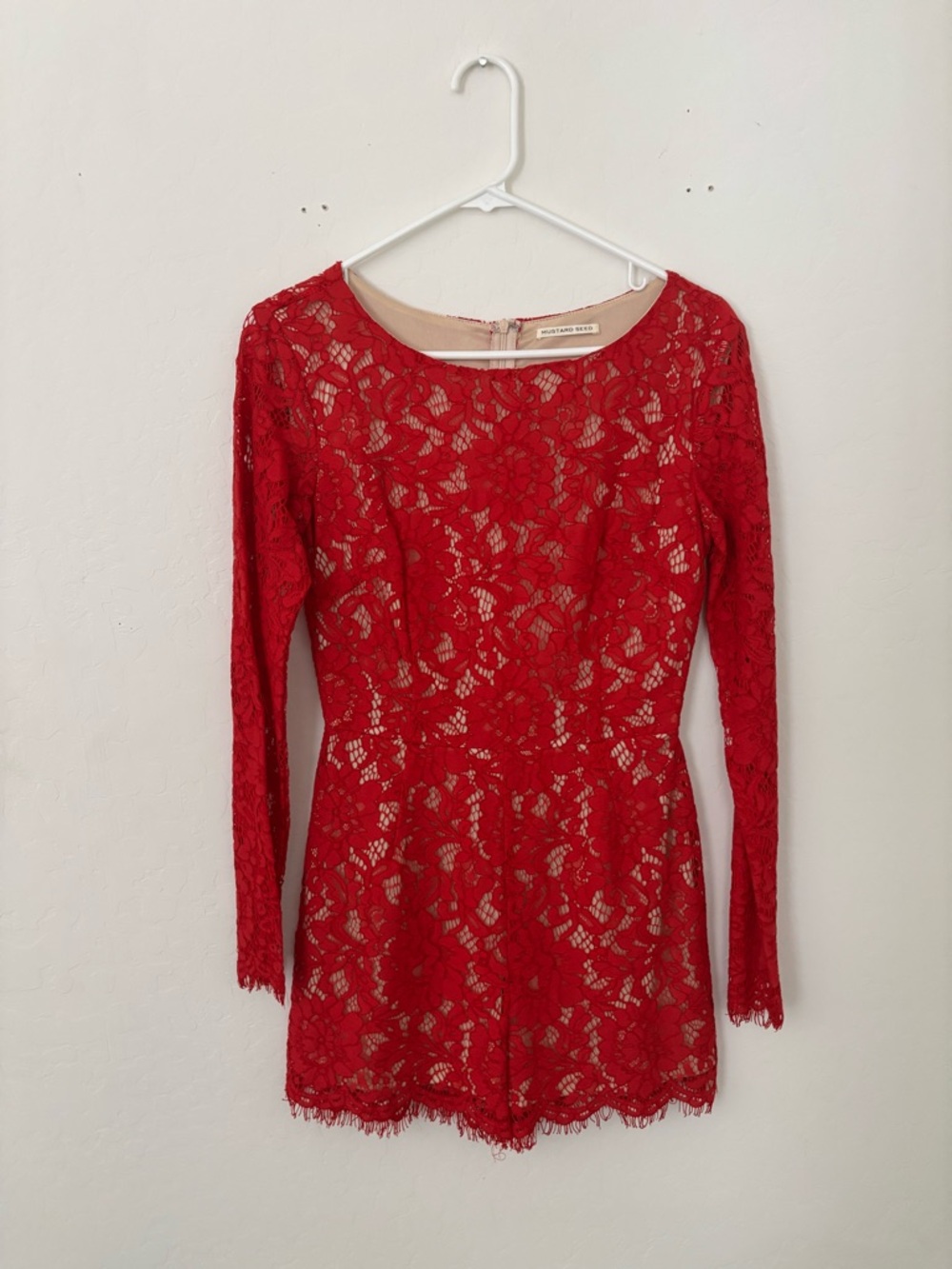 Mustard Seed Red Lace Long Sleeve Romper Size Small